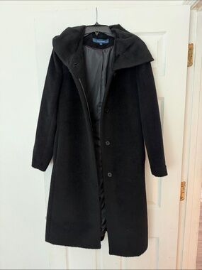 Cole Haan Black Long Wool-Blend Hooded Coat